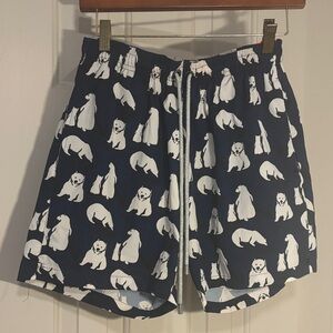 YoungLA Navy and White Polar Bear Swim Trunks